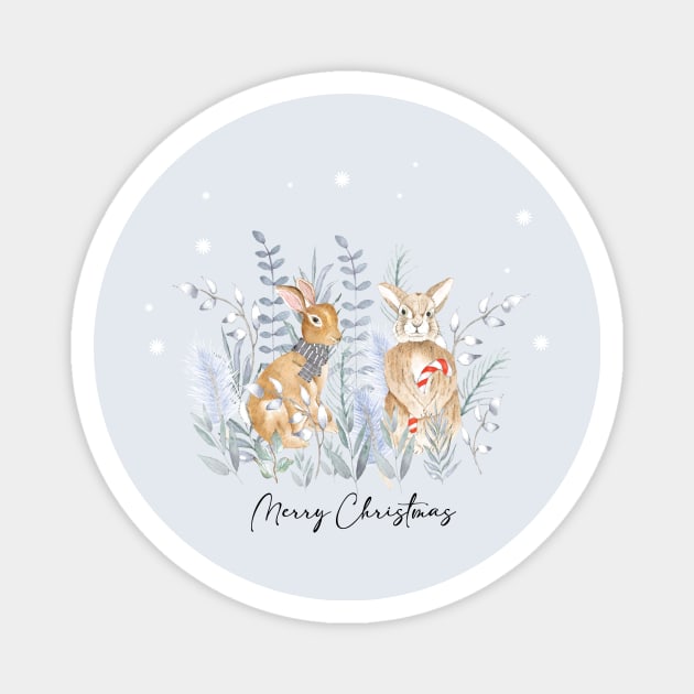 Merry christmas bunnies in the snow Magnet by LatiendadeAryam